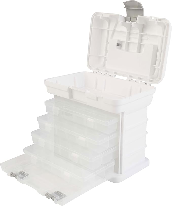 Portable Tool Box - Small Parts Organizer with Drawers and Customizable Compartments for Hardware, Fishing Tackle, Beads or Crafts by Stalwart (White)