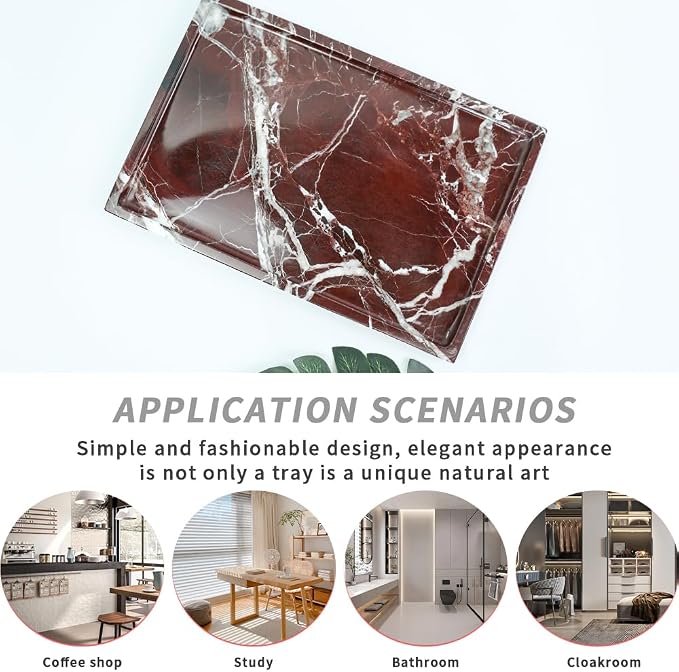Real Luxurious Natural Marble Vanity Tray Genuine Marble Storage Tray for Home Decor Stone Tray for Bathroom/Kitchen/Vanity/Dresser,Plate Holder for Tissues, Candles, Towel