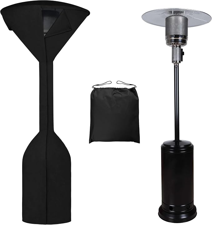 Easy-Going Stand-Up Patio Heater Cover with Zipper and Storage Bag, Waterproof Outdoor Heater Cover Dustproof, UV-Resisant, Wind-Resistant (95"H x 34"D x 19"B, Black)