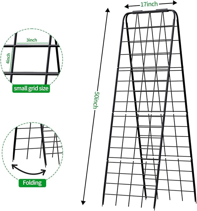 Heavy Duty Trellis for Climbing Plants, 50"x17" Adjustable Height Steel Cucumber Trellis, Powder Coated Metal Garden Trellis for Raised Beds,Tomatoes, Cucumbers & Outdoor Vines