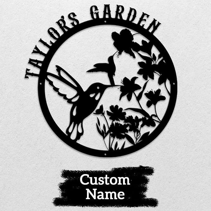 MeMate Hummingbird Garden Sign, Personalized Metal Signs, Garden Sign to Personalize, Large Sign for Vegetable Garden She Shed, Customized Name Wall Art for Outdoor Decor, Plaque for Mom Grandma
