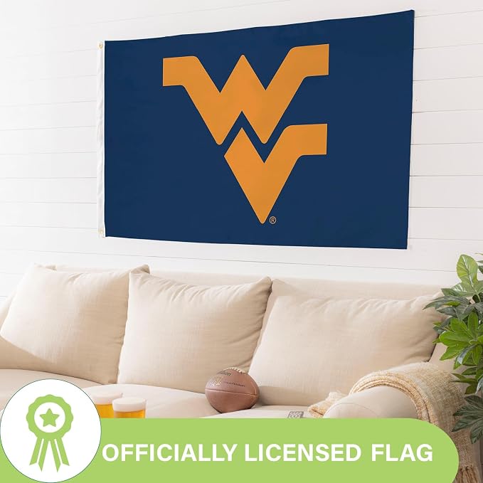 NCAA West Virginia University Flag with Grommets, 3'x5' WVU Mountaineers Outdoor College Flags & Banners for Garden Patio Indoor Wall Décor