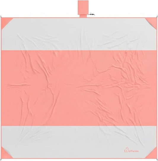 Wolfwise 108" × 120" XXL Beach Blanket, Waterproof & Sandproof Picnic Mat with 4 Sand Pockets & 4 Stakes, Windproof Outdoor Camping Beach Mat, Lightweight, Fits 8 People, Pink