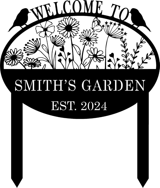 Personalized Metal Garden Flower Sign with Stakes, Custom Garden Decor for Outdoor, Flower Sign Plaque, Yard Sign, Lawn Decoration Art, Farmhouse Gift