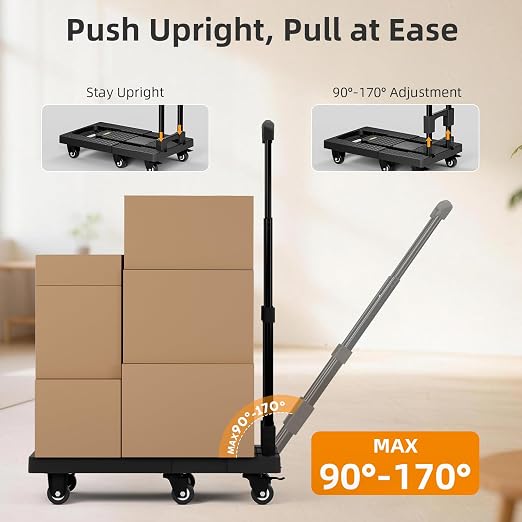 No Assembly Folding Hand Truck 440lbs, Dolly Cart with Wheels & Upright Lock, Extendable Heavy Duty Foldable Dolly for Luggage, Travel, Office & Dorm, Carrito de Carga