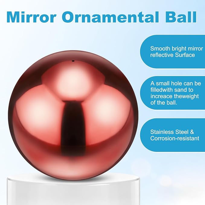 M METERXITY 1-Pack Garden Gazing Globes Ball 8 Inch 201 Stainless Steel Hollow Mirror Reflective Floating Ball for Garden/Pond/Home/Yard Outdoor Decoration [Ruby Red]