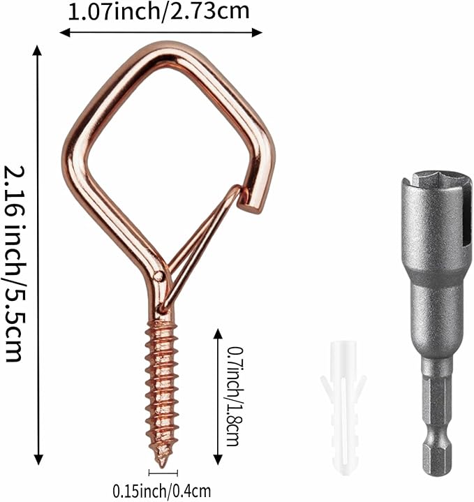 102 PCS Metal Rose Gold Eye Screw Hooks for Hanging Heavy Duty.Windproof Ceiling Hooks for Hanging Plants,Cup,Wind Chime,Bird Feeders,Christmas String Lights at Indoor&Outdoor 2.2 Inch