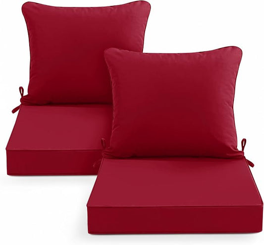 Summsun Outdoor Cushions for Patio Furniture, Double-Sided Waterproof Backrest and Seat Cushion Set with Removable Cover, 19 x 19 Inch, Red, Set of 2
