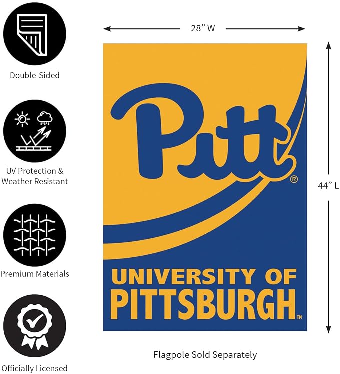 Team Sports America NCAA University of Pittsburgh House Flag, 28 x 44, Double Sided Garden Flags for Outside, Outdoor College Flags & Banners for Gardens Patio, Indoor Wall Decor Flag for Room