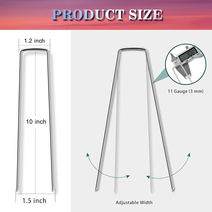 Gtongoko 120 Pack Landscape Staples 10 Inch, 11 Gauge Heavy Duty Galvanized Sod Staples for Artificial Turf, Erosion Control, Weed Barrier Fabric, Ground Cover and Landscaping