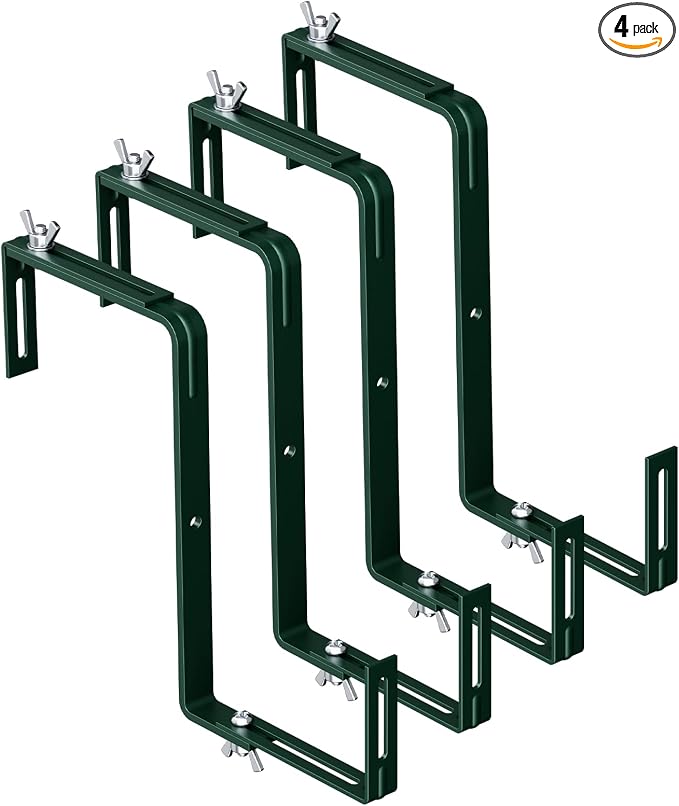 Adjustable Planter Box Brackets,Enhanced Bottom Support,Universal Outdoor Hanging Brackets,Flower Box Brackets for Fence Railings, Windowsill, Patio, Garden,Balcony. (Green)