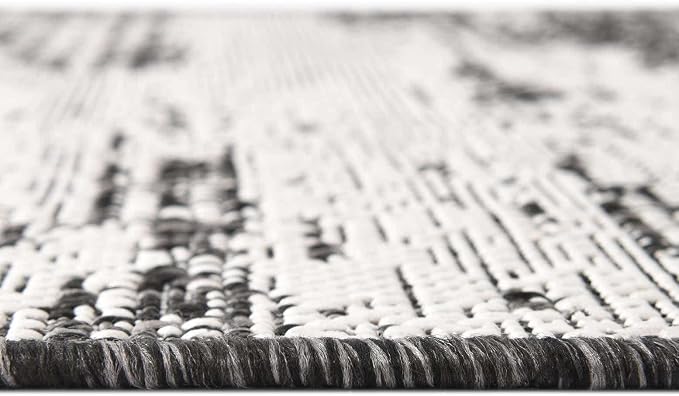 Unique Loom Outdoor Modern Collection Area Rug - Cartago (2' x 6' 1" Runner, Charcoal/ Ivory)