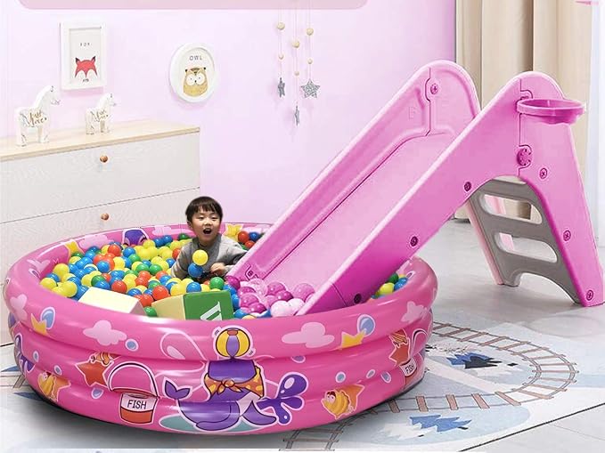 Big Summer 3 Rings Kiddie Pool, 48”X12”, Kids Swimming Pool, Inflatable Baby Ball Pit Pool, Small Infant Pool (Pink)