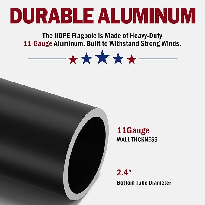25FT RV Telescoping Flag Pole Kit, Heavy Duty 11-Gauge Aluminum Flagpole with Tire Mount Base, Portable Flag Kit for Camping, Tailgating, Trailer, and Outdoor Use