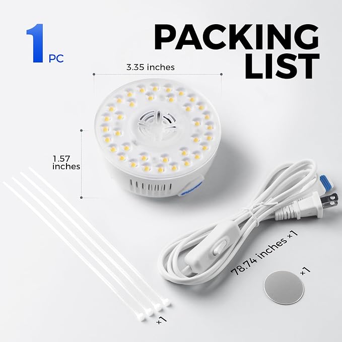 Barrina Orbgrow OG09 Puck LED Grow Light, 5000K 9W (135 Watt Equiv), Plant Lights for Indoor Plants Full Spectrum, Magnetic & Linkable, Small Grow lamp, Perfect for Plant Shelf, 1 Pack