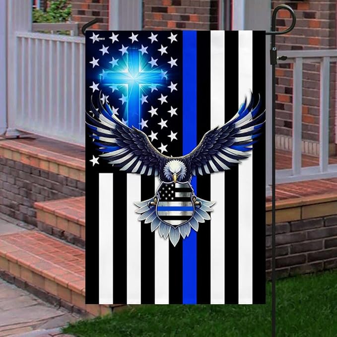 FLAGWIX American Flag - The Thin Blue Line. Police. Law Enforcement American Eagle Flag TPT1581F, Garden Flag (11.5" x 17.5") - USA Flags Premium Polyester - Decorative Indoor Outdoor Flag