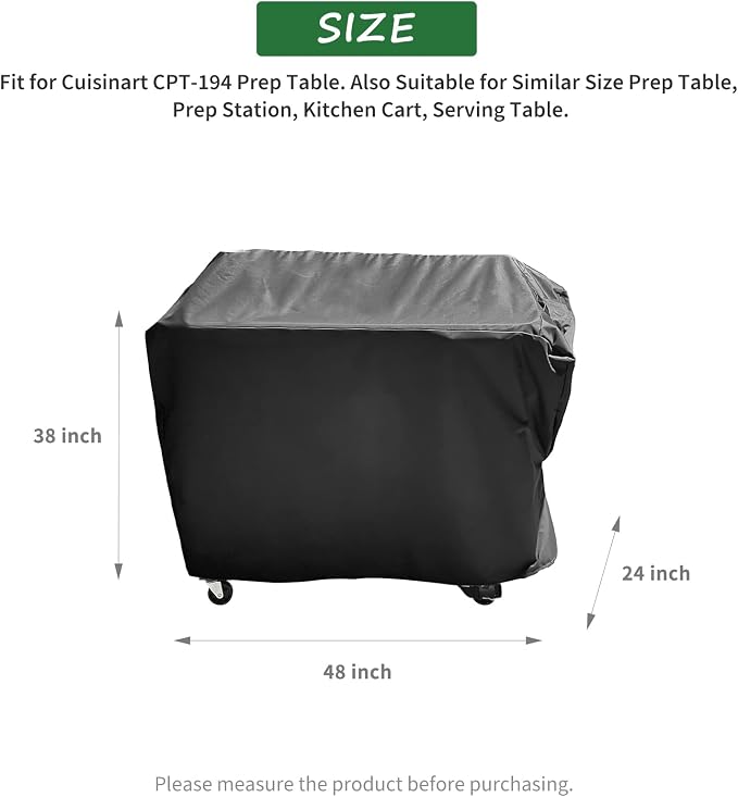 Cover for Cuisinart CPT-194 Outdoor Grill Prep Table, Waterproof Patio Grill Cart Table Cover Dustproof kitchen Cooking Prep Sation Covers - 48"L×24"W×38"H, Black