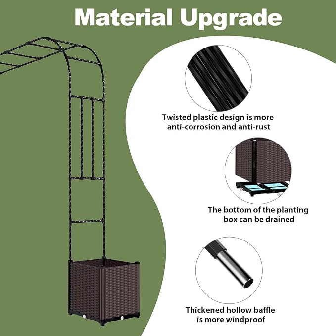 BUKLIYN Garden Arch Trellis - 126(L) * 95(H) inch, Raised Garden Bed with Trellis, Suitable for Garden, Balcony, Terrace Decoration, Black
