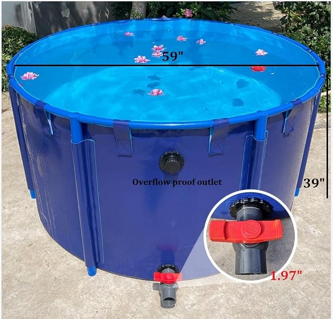 Above Ground Pond Large Collapsible Durable Plastic, Collapsible Fish Pond | Canvas Fish Ponds with Brackets for Koi Culture and Agricultural Irrigation 59X39 in(1700 L)