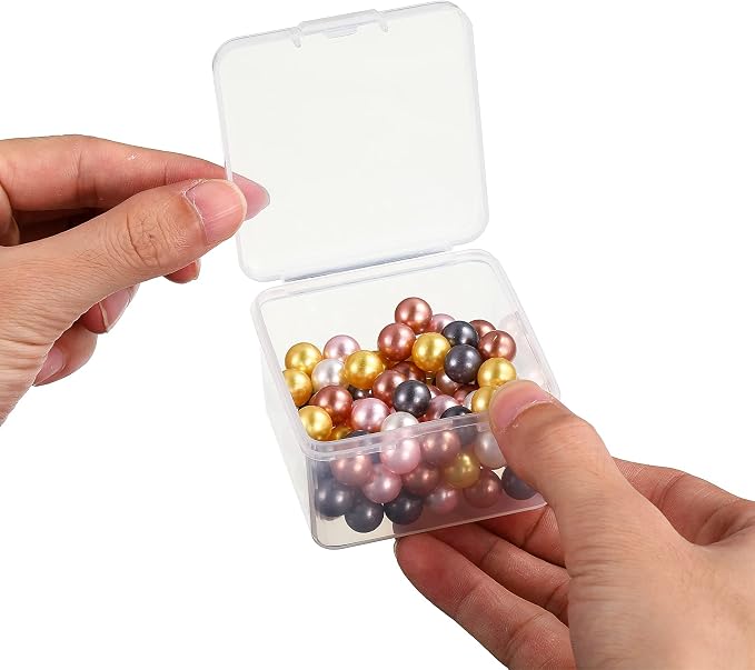 SATINIOR 100 Pcs Clear Plastic Beads Storage Containers Box Small Clear Boxes with Hinged Lid Plastic Arts Case Mini Square Crafts Storage Organizers for Small Items (2.48 × 2.48 × 1.57 Inch)