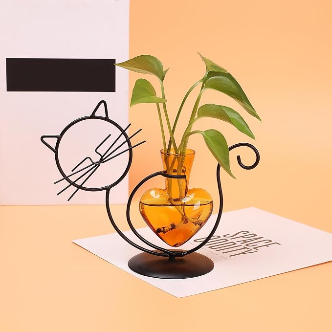Plant Terrarium Plant Propagation Station Cat Lover Gifts for Women | Plant Lovers Home Office Decor Cat Desk Accessories