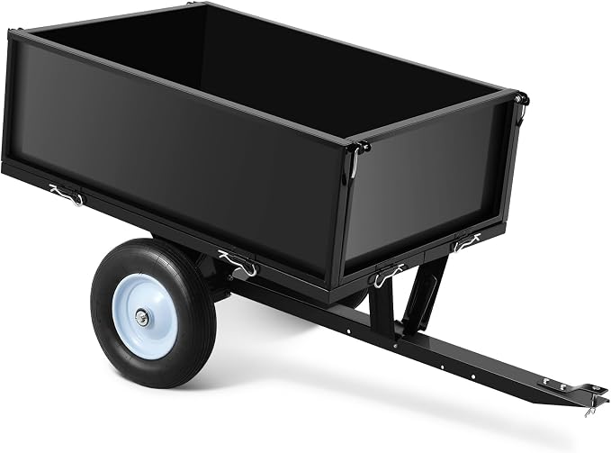 GarveeTech Heavy Duty Steel Dump Trailer, 500 LBS/11.4 Cu.Ft Capacity Garden Dump Cart for Lawn Mower, Utility Trailer with Removeable Rear Panel, Designed for Tractor, ATV, UTV, Black