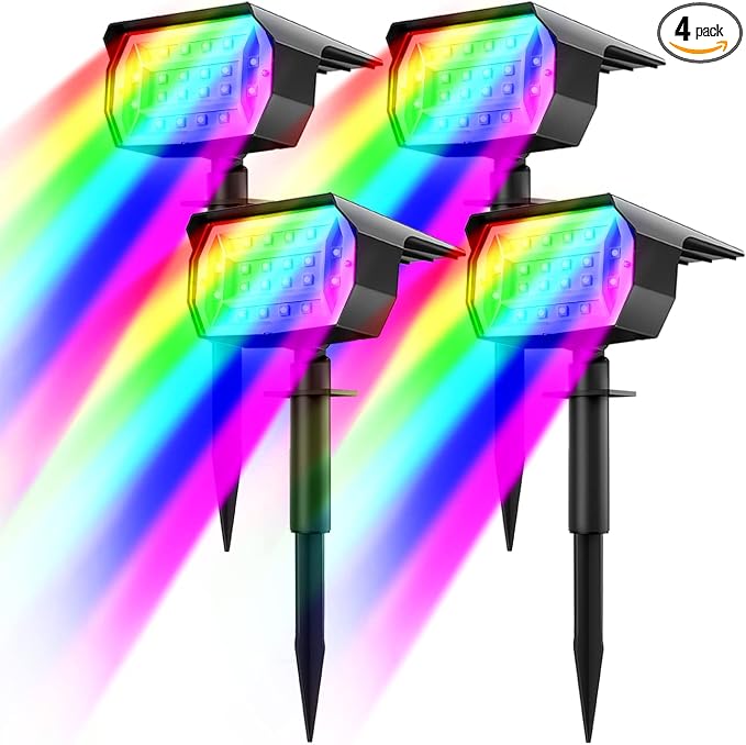nipify 4 Pack Solar Spot Lights Outdoor Color Changing, 7 Modes Halloween RGB Solar Powered Waterproof Spotlight, Landscape Lighting for Outside Yard Garden Pathway
