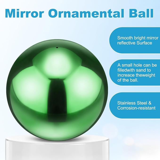 M METERXITY 1-Pack Garden Gazing Globes Ball 8 Inch 201 Stainless Steel Hollow Mirror Reflective Floating Ball for Garden/Pond/Home/Yard Outdoor Decoration [Ruby Green]