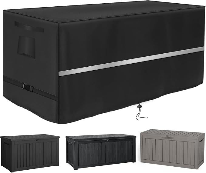 Deck Box Cover Heavy Duty Waterproof Deck Box with Handle, Outdoor Large Storage Box Cover Patio Rectangular Bench Covers (62 x 28 x 26 inch)