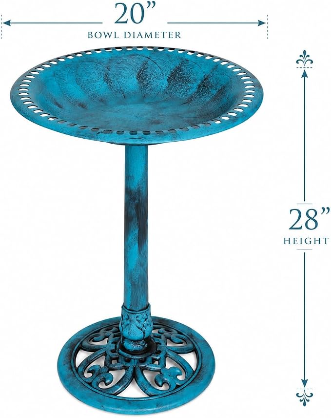Backyard Expressions Outdoor Garden Bird Bath - Blue - Weather Resistant Polyresin - 27 Inch