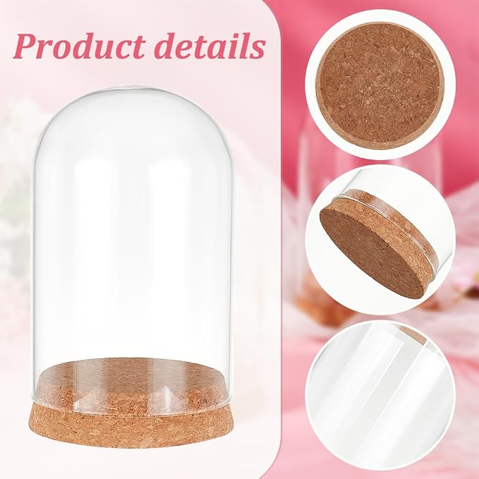 PH PandaHall 4pcs Cloche Glass Dome Clear Glass Display Dome with Cork Base Glass Decorative Jars Bottles for Display Collectibles Figurine Flower Storage Christmas Party Favor Decoration 3.15x5inch