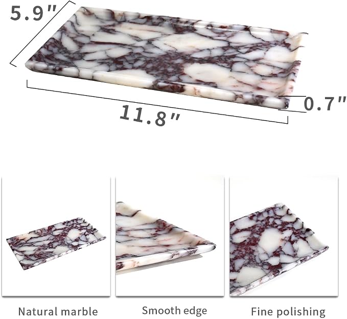 DUANYAN Natural Marble Tray, Coffee Table, Food, Fruit, Paper Cup, Cake Display, Coffee bar, Family Gatherings, Seasonal Holiday Decoration Tray(Viola-rectangle-11 x5 x0.7)