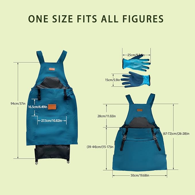 Waterproof Gardening Apron for Women Men, Adjustable Cross Back Garden Apron with Pockets, Oxford Cloth Harvest Apron for Gardening Planting