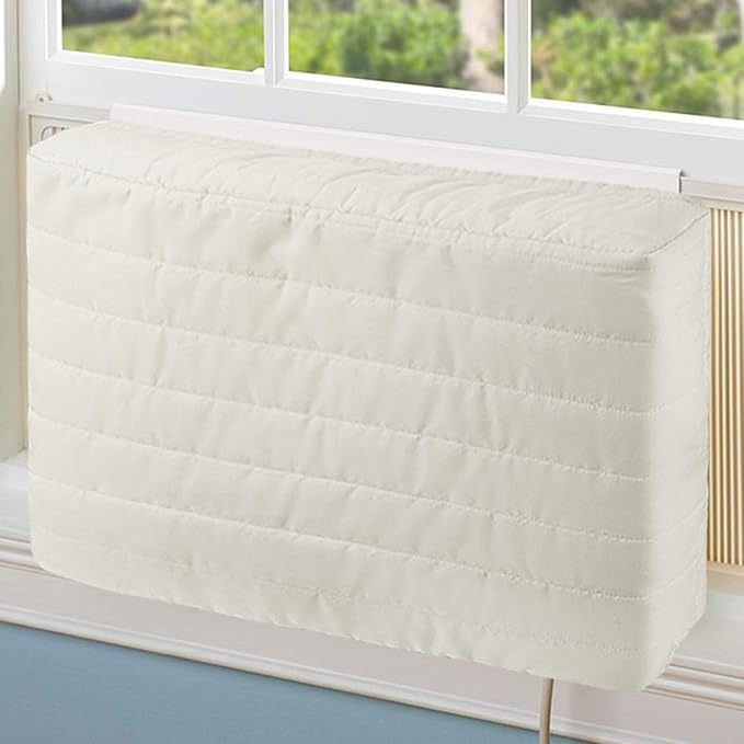 COSFLY Indoor Air Conditioner Cover, Window AC Cover, 21”L x 15”H x 3”D | For Inside, Double Insulation, All-Weather Draft Protection, Elastic Drawstring, Beige
