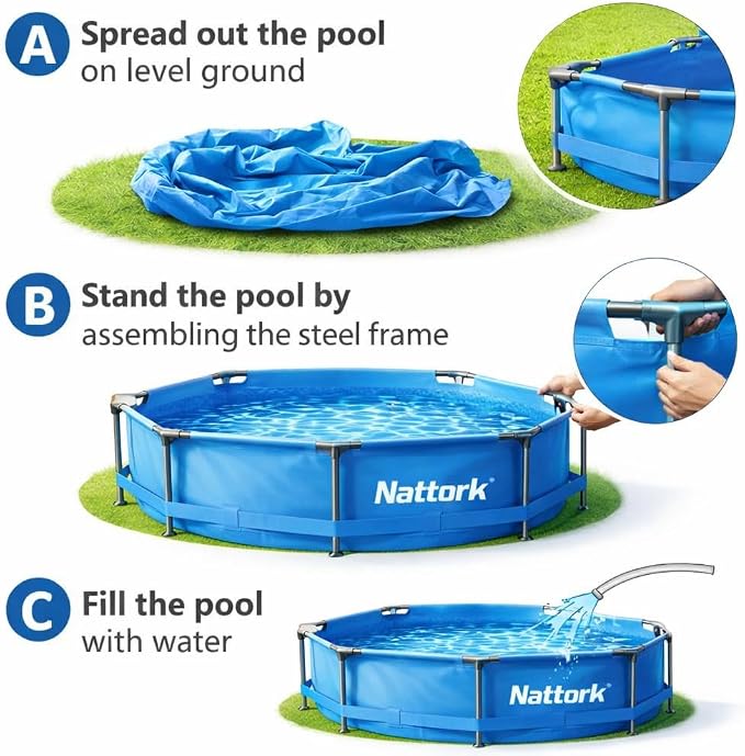 Nattork Above Ground Pool 10' x 30" Framed Swimming Pools, Outdoor Backyard Pool Round Family Pool Set Easy-Install Upgraded T-Pipe 1200 Gallon Pool Backyard Pool