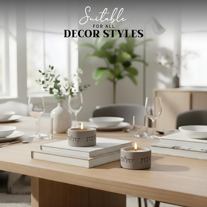 SURI Concrete Shabbat Candle Holders | Jewish Judaica Gift Set with Modern Shabbat Candle Holders | Tall & Short, Ideal Shabbat Set for Tea Lights (Tealights not Included)