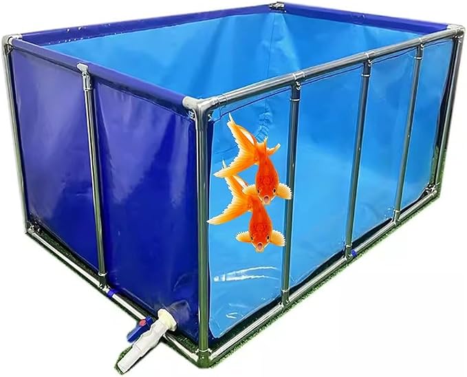 Pool Above Ground, Transparent Aquarium Pool Pond With Drain Valve, PVC Canvas With Steel Frame And Transparent Viewing Window For Ponds Fish Tank Koi Goldfish ( Color : Blue+Clear , Size : 200X150X60
