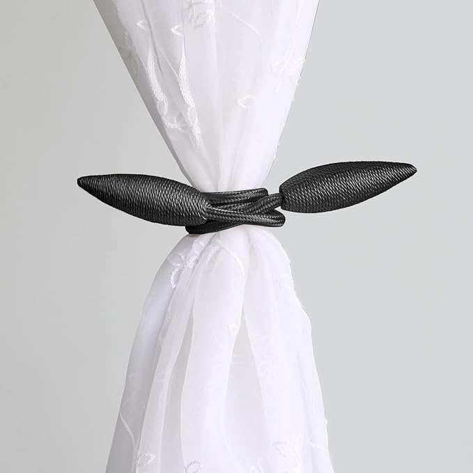 Valea Home 4 Pieces Curtain Tiebacks Clips Creative Window Drape Twist Tie Backs European Style Custom Made Curtain Holders Decorative Draperies Holdbacks, Black
