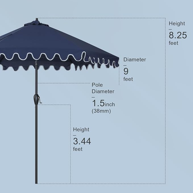 Tempera Striped Patio Umbrellas Outdoor Table Market Umbrellas with Crank & Pust Button Tilt|Auto-Tilt, 8 Steel Ribs, High Color-Fastness Canopy