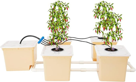 DWC Hydroponic System, 3-Gallon 5 Buckets Deep Water Culture, Recirculating Drip Garden System with Submerged Pump for Growing Vegetables, Hydroponics Grow Kit for Indoor/Outdoor Leafy Vegetables
