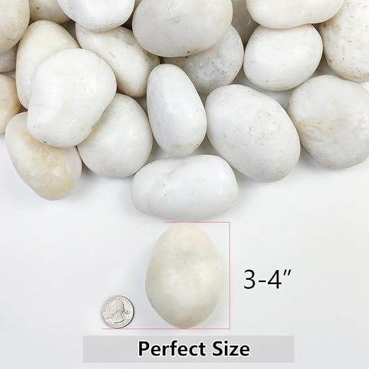 YISZM 40lbs Large River Rocks for Landscaping, 3-4" White Pebbles for Garden Design, Hand-Picked Smooth Stones for Fish Tank, Flower Pots, Indoor Water Fountains, Pathways, Backyard
