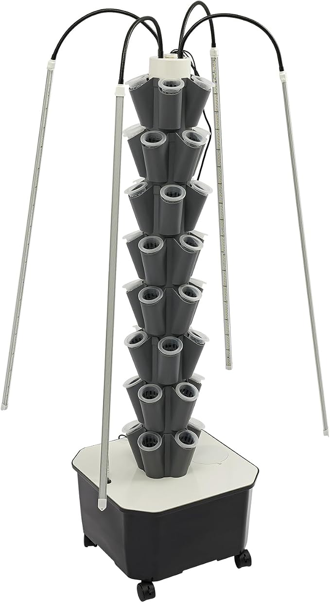 Hydroponic Growing System Tower, 80W 40 Plants 5-Layer Hydroponic Tower with LED Light Vertical Hydroponics Garden Tower for Herbs Vegetables Fruits with Pump & Water Level Gauge Grey