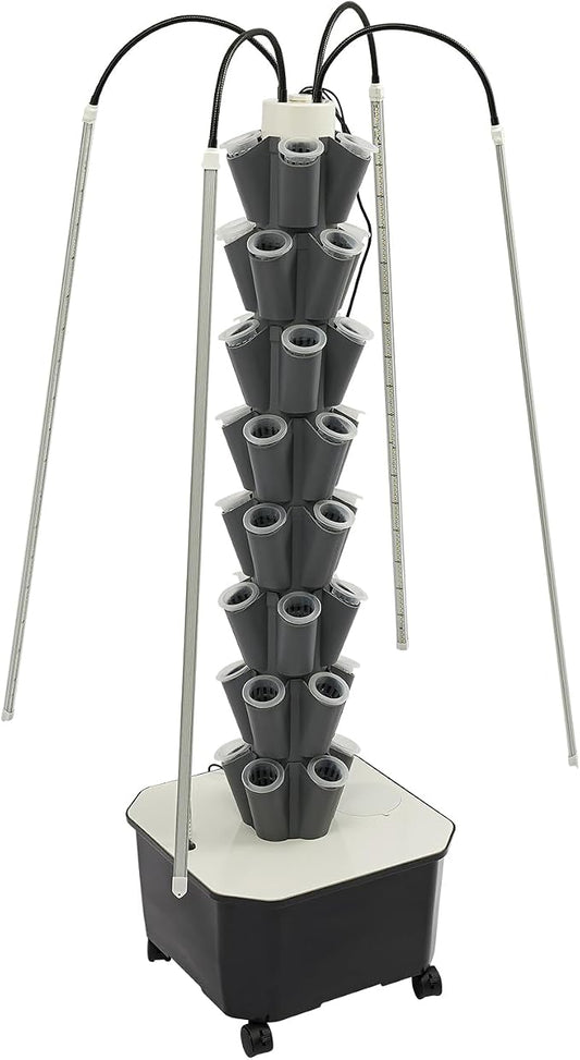 Hydroponic Growing System Tower, 80W 40 Plants 5-Layer Hydroponic Tower with LED Light Vertical Hydroponics Garden Tower for Herbs Vegetables Fruits with Pump & Water Level Gauge Grey