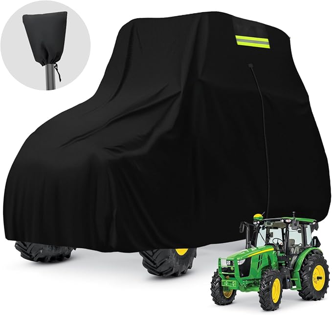 Waterproof Tractors Cover for Most Utility Tractor with Cab, 600D Oxford Cloth Tractors Cover for Snow Rain Dust Protection, 165 L x 87W x 110 H Inches