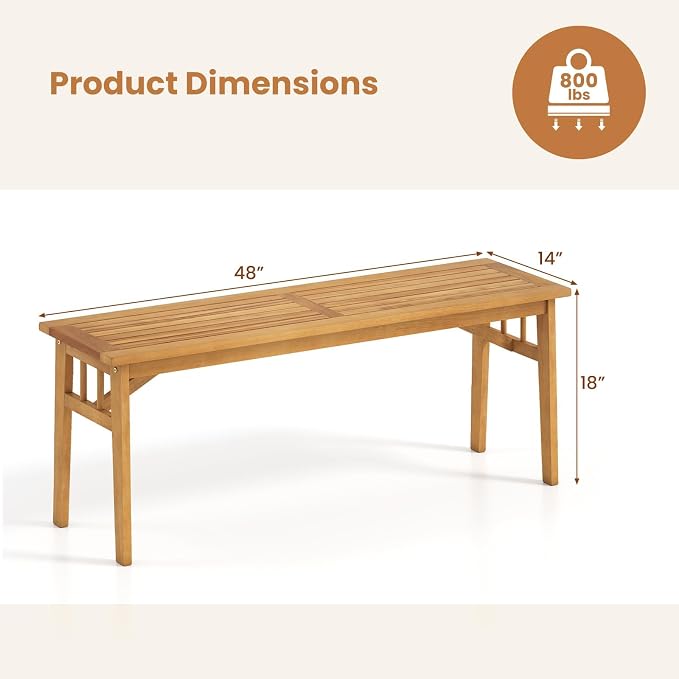 HAPPYGRILL Outdoor Acacia Wood Dining Bench, 48” Wooden Bench Patio Furniture for Entryway Garden Poolside Balcony, 800 LBS (1)