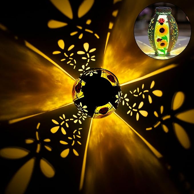 STARSOUL Solar Lantern Outdoor Waterproof, Hanging Solar Lantern for Patio Garden Yard Decor, Sunflower Garden Decor, Sunflower Gift for Women