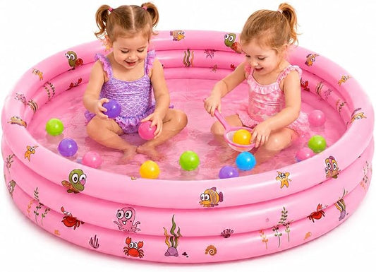 48"*12" Kiddie Pool for Toddler with Bubble Bottom, Pink | Inflatable Baby Pool with Drain Plug, Kids Pool for Summer Play, Flodable,Beach, Backyard, Indoor Ball Pit Play