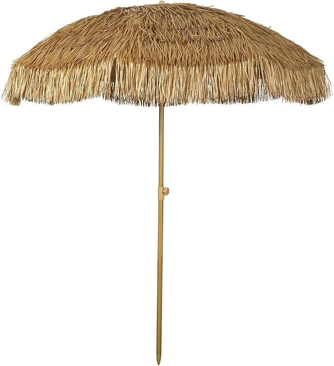 Hula Thatched Tiki Umbrella Tropical Palapa Raffia Tiki Hut Hawaiian Patio Umbrella with Fringe Boho Parasol 6' 8' & 9' Options