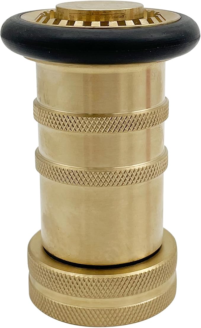 SAFBY Fire Hose Nozzle NPSH/NPT Thermoplastic Fire Equipment Spray Jet Fog with Aluminum Female and Male Fitting (1 inch brass set)