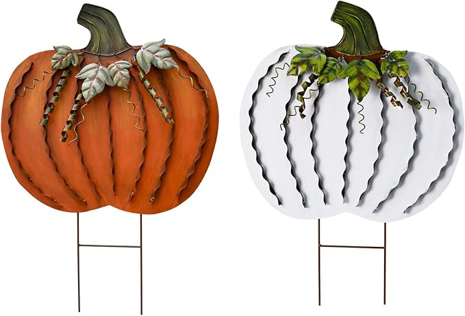 26" H Metal Pumpkin Yard Stake Outdoor Fall Decor Rustic Pumpkin Garden Stake Autumn Yard Sign Pumpkin Lawn Ornaments for Porch Garden Home Patio Harvest Thanksgiving Halloween Decorations